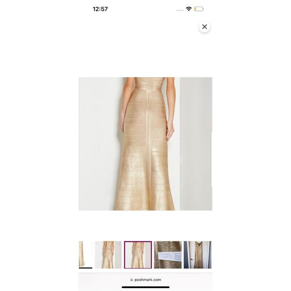 New Herve Leger Sara Fit n Flare Bandage Maxi Dress Gown Gold Foil XS $1799 - Picture 8 of 13